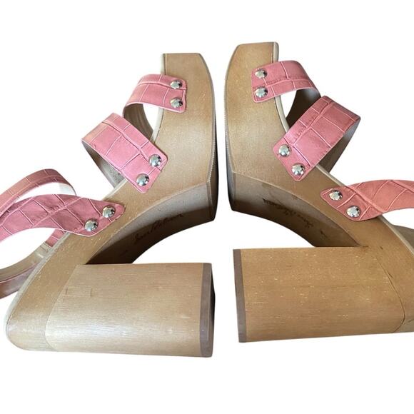 Sam Edelman Rosalind Ankle Strap Leather Wood Platform Stud Heel Sandals size 8 - Picture 7 of 10